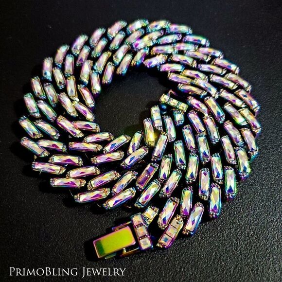 Iced Out Rainbow Cuban Link Chain - Picture 3 of 4